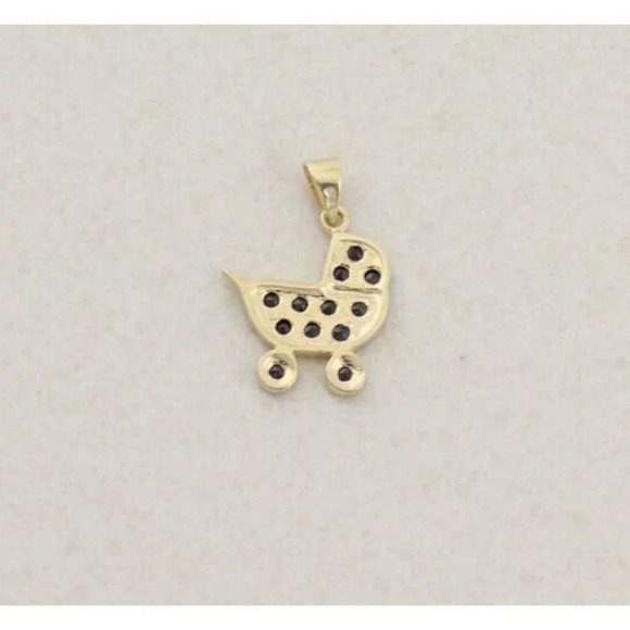 Pendant Only 14k Yellow Gold Natural Sapphire Baby Carriage September Birthstone - Picture 3 of 5